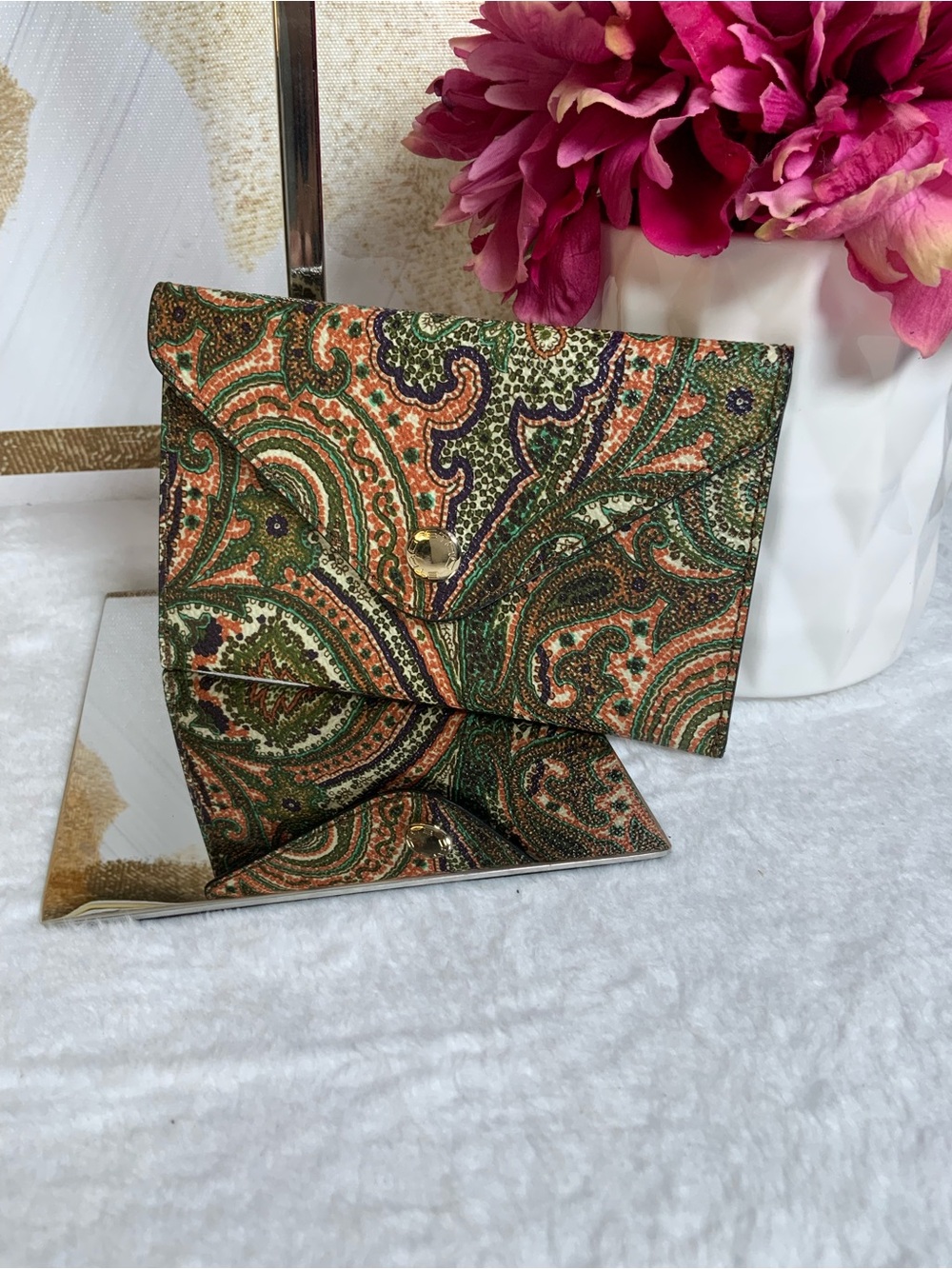 Etro Paisley Envelope Clutch in Green & Orange Print
